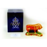 A limited edition Royal Crown Derby paperweight, modelled as the Harrods Bull, with gold stopper