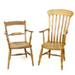 An ash and elm Windsor chair, with elm seat, turned supports, 62.5 by 62 by 113cm high together with