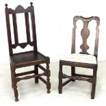 Two early 19th century oak chairs, both with turned legs, the largest with plain slated back, 46