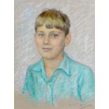 British School (mid 20th century): a WWII era pastel portrait of young boy, sketched on the back