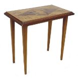 A rectangular hall table with marquetry to the top. a/f, 78 by 46.5 by 75cm high.