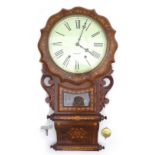 A New Haven Clock Company drop dial wall clock, by Jerome & Co's, walnut cased with inlay