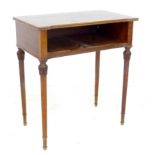An Italian mahogany side table, circa 1970s, shaped surface above an open shelf, raised on turned