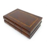 A mahogany and satinwood inlaid book form trinket box, with sliding spine opening, 25 by 10.5 by