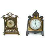 Two brass mounted mantel clocks, a British United clock 11.5 by 5.5 by 20cm high, and an American