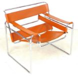 A modern 'Wassily' armchair, after the design by Marcel Breuer, with chrome tubular supports and tan