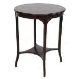 An inlaid circular occasional table with cockbeadind decoration and shelf to base, 55.5 by 55.5 by