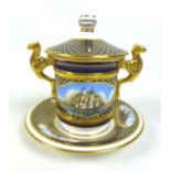 A Spode England twin handled cup with cover and saucer, 'The Shipwright's Cup', limited edition