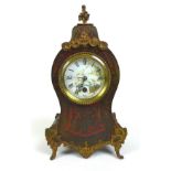 A French 19th century boulle mantel clock, the dial decorated with a countryside scene, 8-day