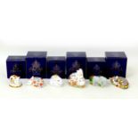 Six Royal Crown Derby paperweights, modelled as a Meadow Rabbit, 7cm high, Baby Rabbit, 4.5cm