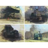 A group of four David Shepherd railway prints of steam engines, comprising 'Guildford Steam Shed