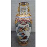 A large Modern Japanese satsuma style vase, decorated with birds and floral sprays, 100cm high.