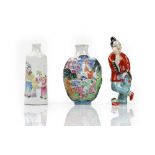 Three Chinese porcelain snuff bottles,