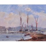 Peter Gilman (British, 1928-1984), Boats in harbour, signed 'Peter Gilman' (lower left),