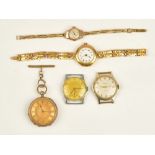 A 9ct gold circular cased ladies wristwatch, the jewelled movement detailed Swiss made,