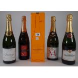 Five bottles of Champagne; Veuve Clicquot Ponsardin, Averys Special Cuvee, Taittinger,