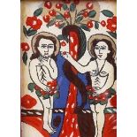 European School, 20th Century, Adam and Eve, bears label (verso), acrylic and mixed media, 19.