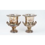 A pair of Sheffield Plated twin handled wine coolers, each of campana form,