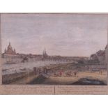 After Georg Balthasar, Perspective view of Dresden, coloured engraving, 31.5 x 41.