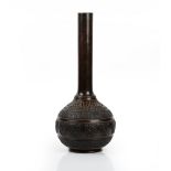 A tall Chinese bronze bottle vase, circa 1900, made in two parts,