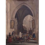 English School, 19th Century, Children in a church interior,