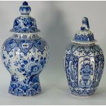 A 20th century Dutch Delft blue and white vase and cover, of baluster form, 48cm high,