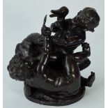 After Clodion, two putti and a swan, bronze, 22cm x 25cm.