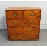 A 19th century brass bound camphor wood two part campaign chest with two short and three long