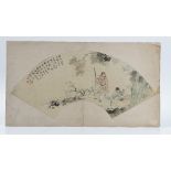 A Chinese fan painting, Qing dynasty, watercolour on paper,