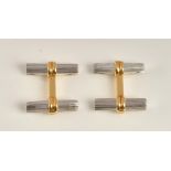A Boucheron pair of French two colour gold cufflinks, each of twin fluted baton form,