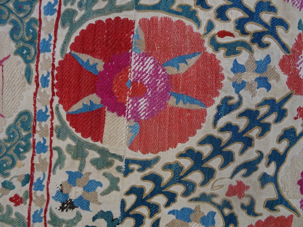 A Bokhara Susani panel, central panel and surround with large and small madder rosette leaf sprays, - Image 4 of 7