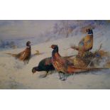 After Archibald Thorburn, Six pheasant in the snow, limited edition reproduction print,
