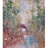 F*** Tonea (20th Century), House by a woodland stream, signed 'F.
