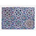 A Qajar moulded pottery tile panel, comprising of six square tiles,
