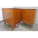 Uniflex Unit Furniture; a pair of 20th century walnut chests, each with four long drawers,