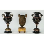A pair of French black slate, rouge marble and bronze mounted urns, late 19th century, 25cm high,