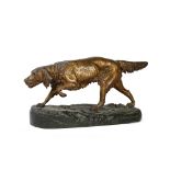 After Masson, a patinated spelter sculpture of a retriever, 54cm wide.