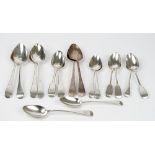 Silver flatware, comprising; three old English pattern tablespoons, London 1805,