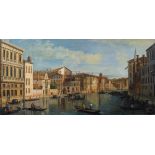 Venetian School, early 20th Century, Gondoliers on a canal, Venice, oil on canvas, 25 x 50.
