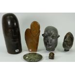 Six various African Shona carved stone sculptures, each inscribed with artist's name to the bases,