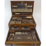 A silver plated Old English pattern canteen of table flatware, comprising; eight dessert spoons,