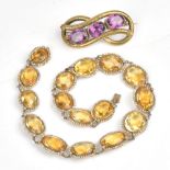 A citrine, imitation pearl and glass bead necklace, formed as a row of graduated oval cut citrines,