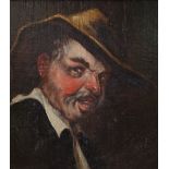 European School, 19th Century, Portrait of a man wearing a hat, oil on canvas laid on board,