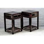 A pair of late 19th/ early 20th century Chinese black lacquer square single drawer side tables with