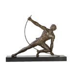 After Jean de Roncourt, Le Bendeur, patinated bronze and spelter model of an athlete,