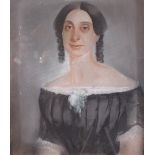 English School, 19th Century, Portrait of a lady in a black and white dress, pastel, 60 x 50cm,