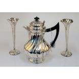 Silver, comprising; a Victorian baluster shaped hot water jug,