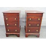 A pair of 18th century style mahogany three drawer pedestals, on bracket feet,