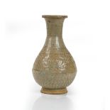 A Chinese qingbai type pear shaped vase, possibly Yuan dynasty,