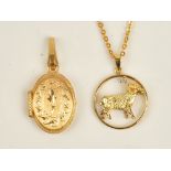 A gold oval pendant locket, detailed 750, gross weight 3.